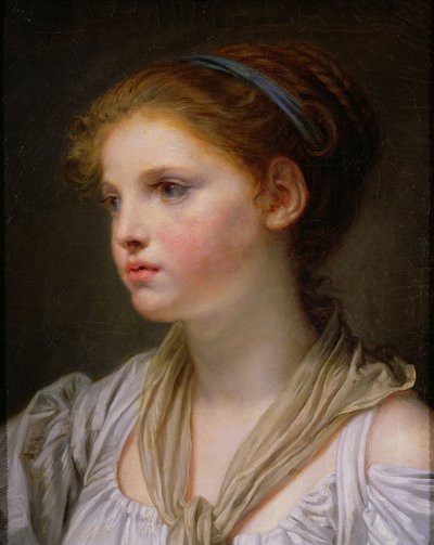 Mädchen mit blauem Band von Jean Baptiste Greuze